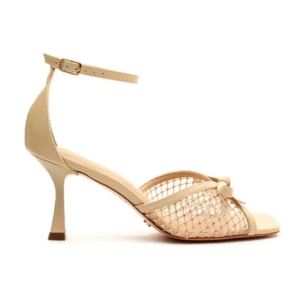 Sandália Cecconello Couro Areia,em Tela Transparente